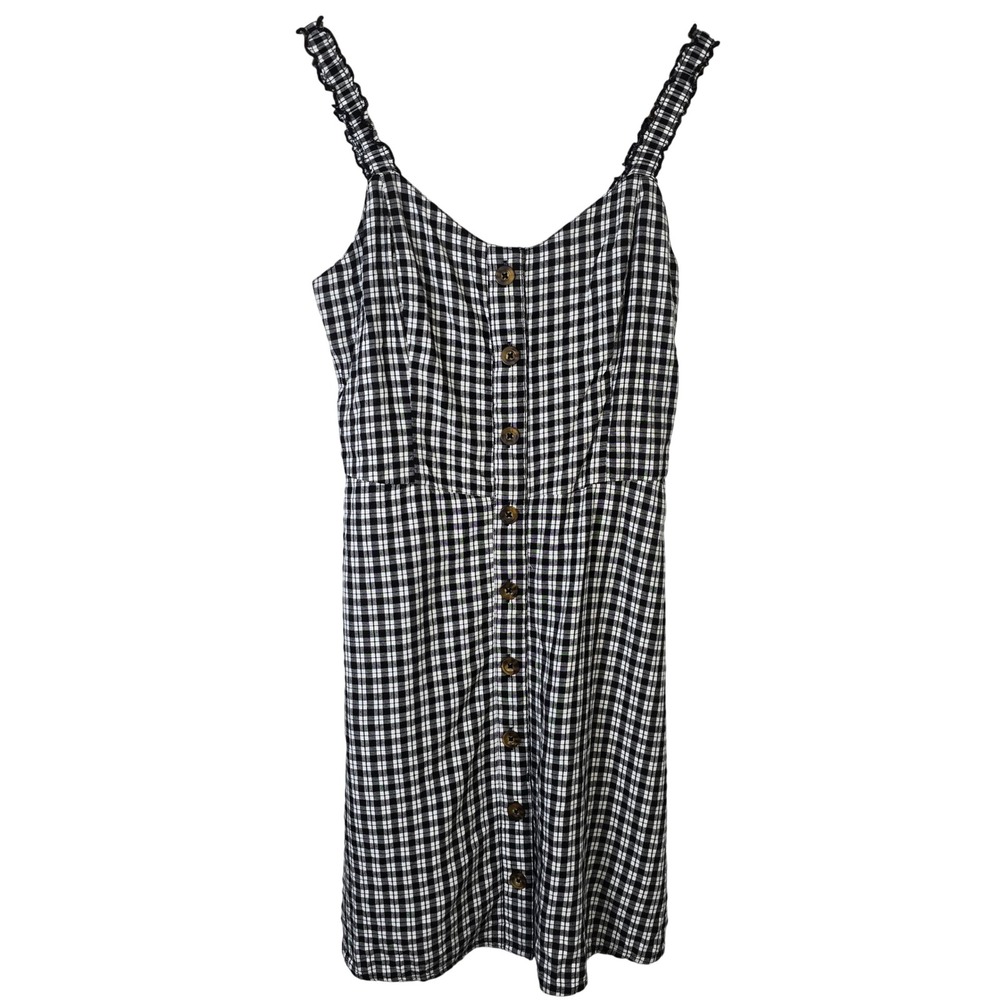 Hollister Black White Gingham Smocked Button Front Mini Dress XS